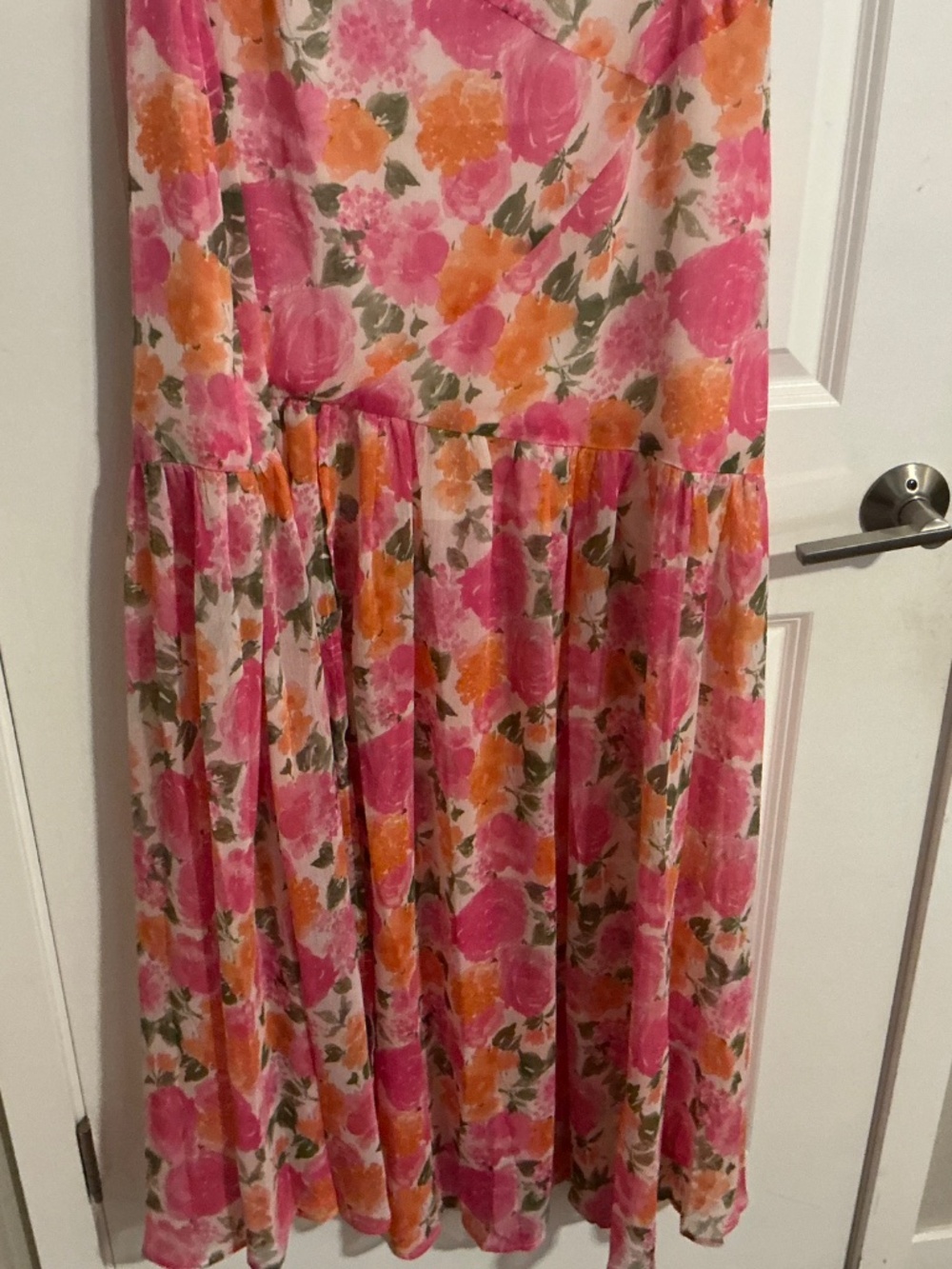12th Tribe Strapless Floral Maxi Dress in Pink and Orange - Picture 10 of 10